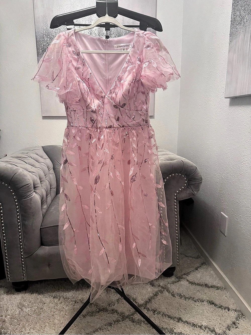 Ever-Pretty ever SIMONE Short Sleeves Leaf Sequin A-Line Midi Formal Wedding